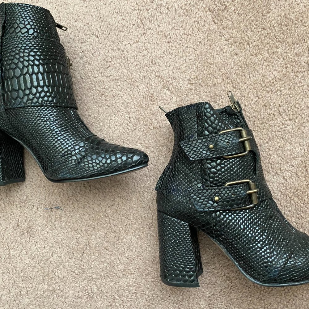 Freebird by Steve Joey  Black Snake Ankle Boot
